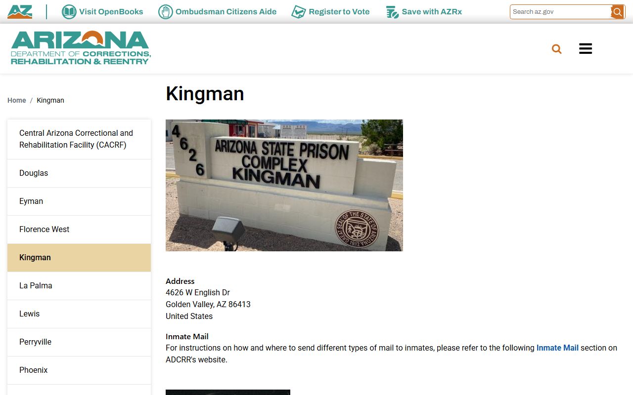 Arizona State Prison Complex - Kingman inmate search and ADCRR facility profile