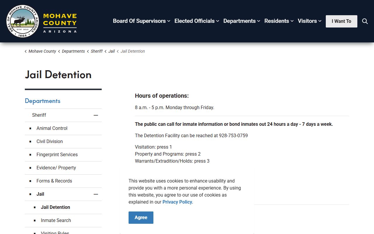 Mohave County Adult Detention Facility inmate roster and jail information page